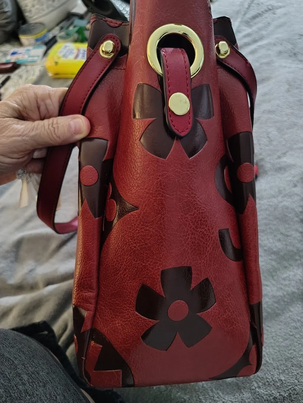 Source Unknown Red and Black Patterned Satchel